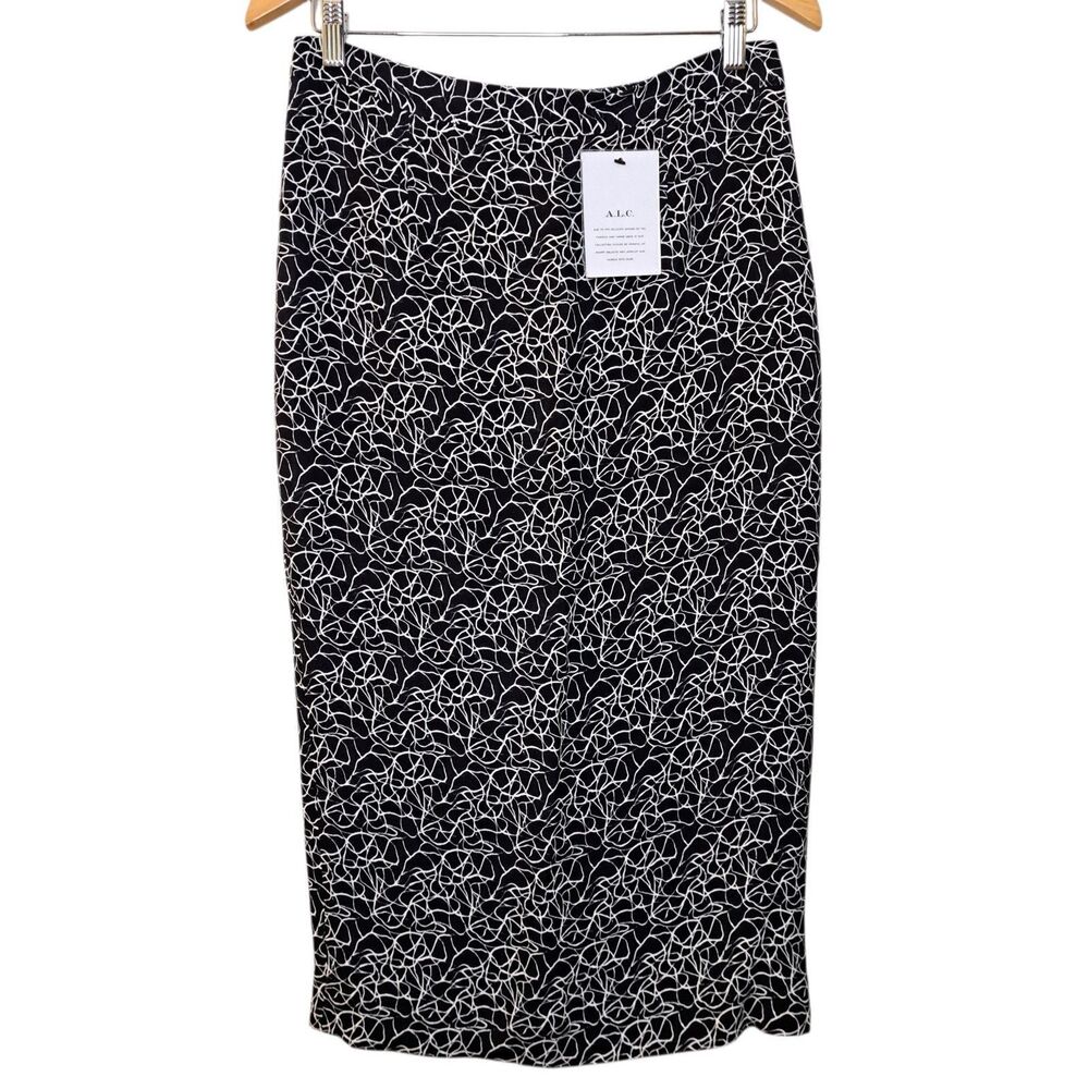 NEW A.L.C. Women 100% Silk knee Pensil skirt size 10 lined abstract print